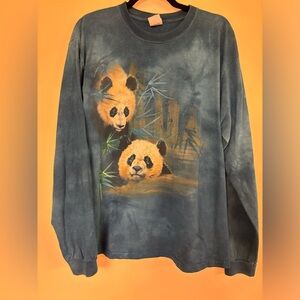 Vintage Panda Bears Blue Tie Dye Long Sleeve Endangered Animals Men’s Large